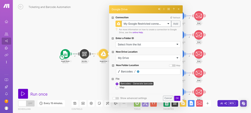 Save barcodes into Google Drive