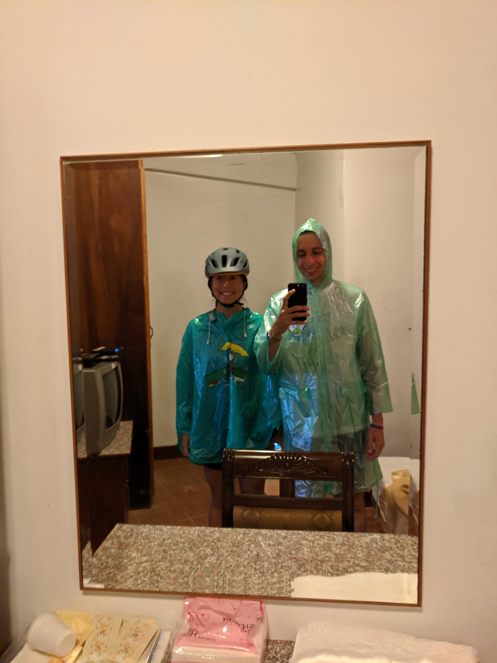 Florie and me in our green rain jackets.