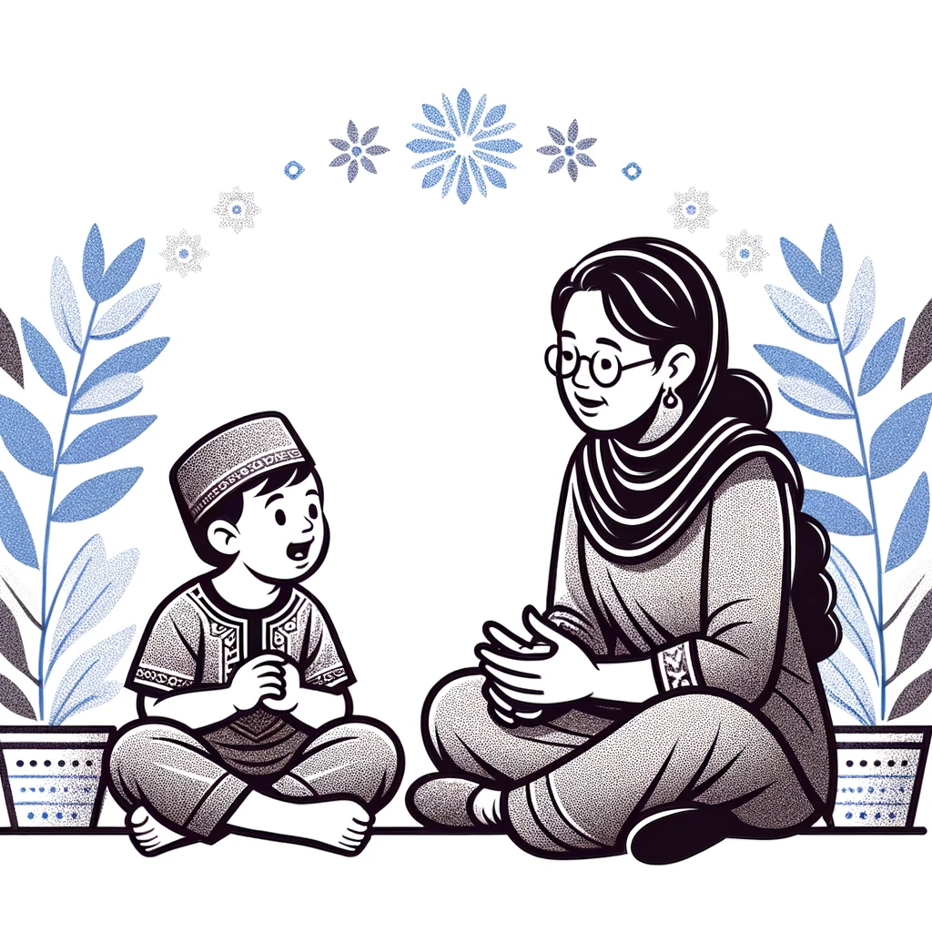 Warm illustration of mother and toddler deep in conversation on a new bed, emphasizing understanding and emotional connection