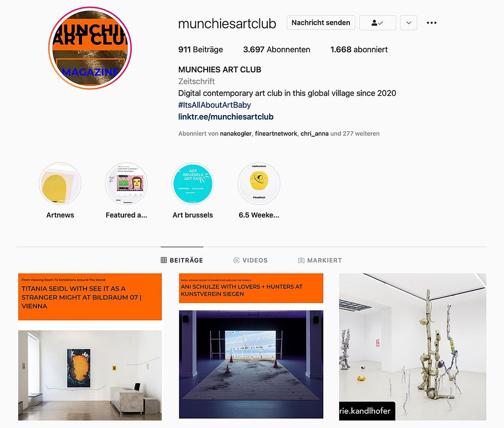 munchies art club magazine on instagram, with daily updates. Discover new talents and the very best of art galleries world wide