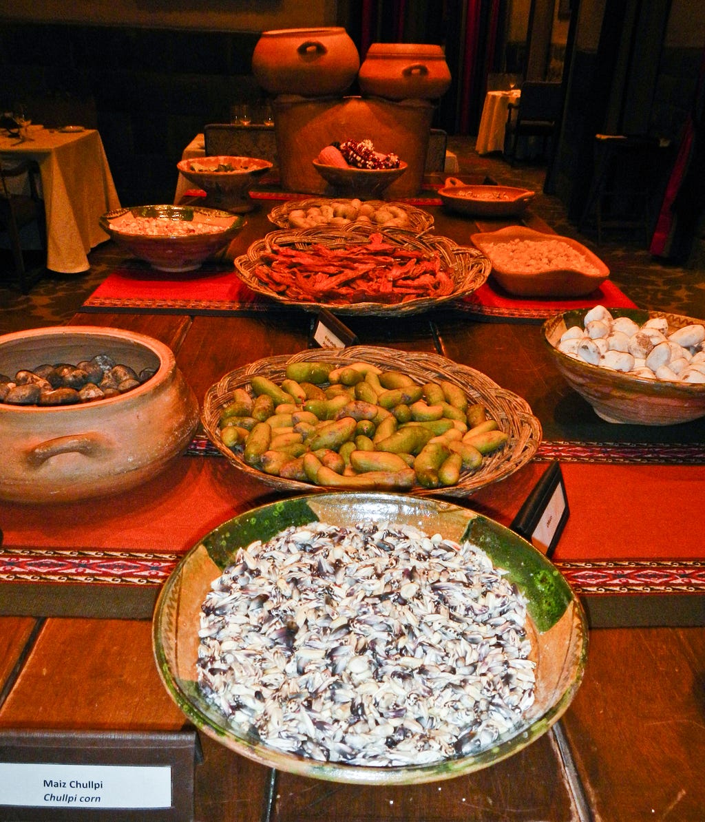Colorful buffet at Inti-Raymi restaurant at Palacio del Inka in Cusco, Peru — © April Orcutt — all rights reserved