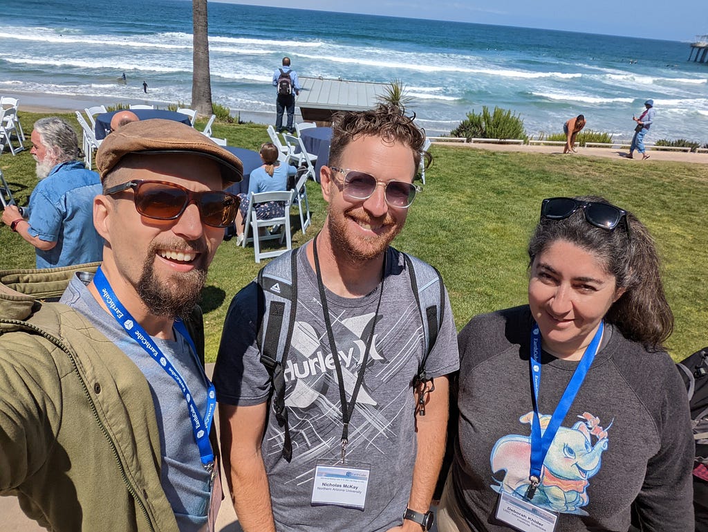 Julien, Nick and Deborah (LinkedEarth team) taking a selfie at the EarthCube meeting in La Jolla, CA, in June 2022