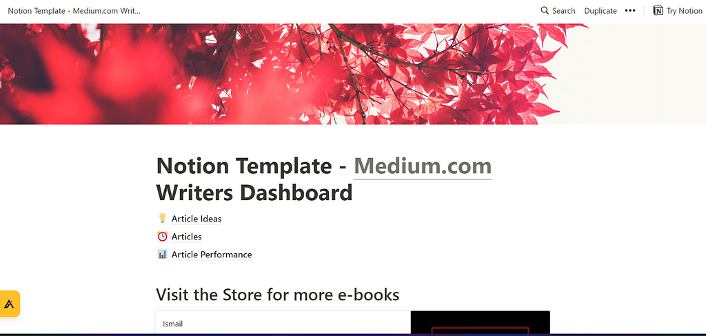 Free notion template- Medium for notion