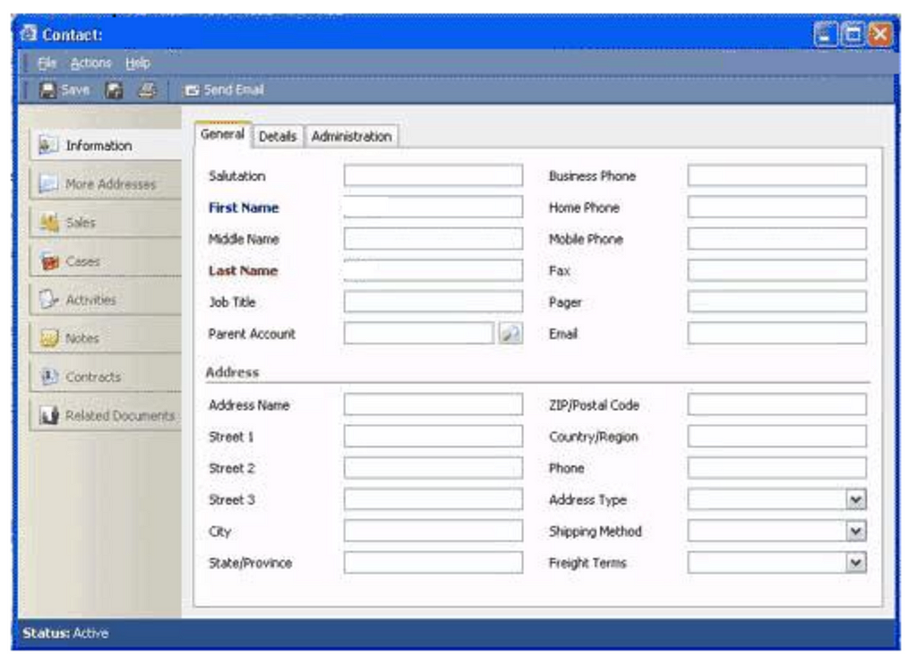 A screenshot of the early version of Microsoft’s Dynamics CRM
