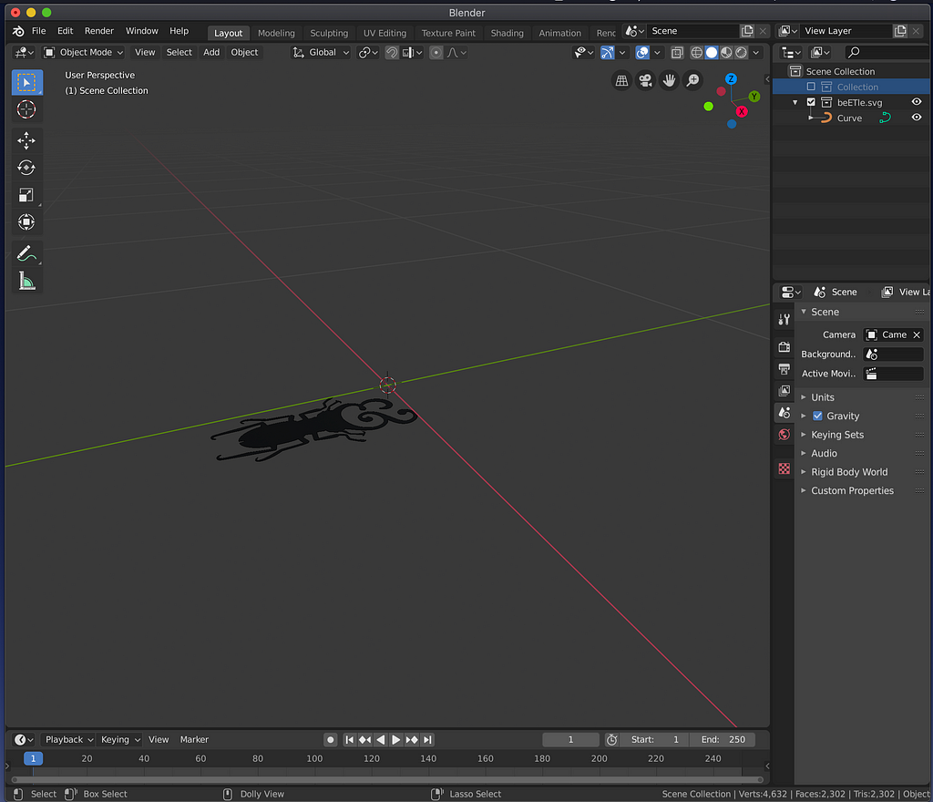 Screen capture of blender with vector placed on the axis