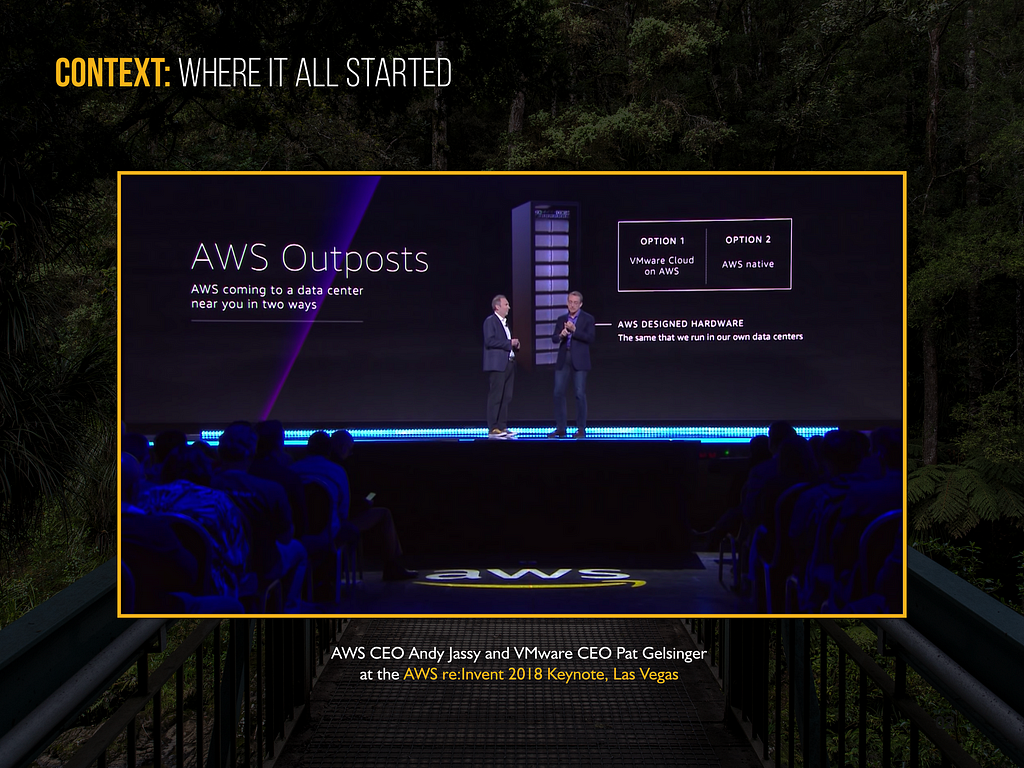 Picture: AWS CEO Andy Jassy and VMware CEO Pat Gelsinger at the AWS re:Invent 2018 Keynote.
