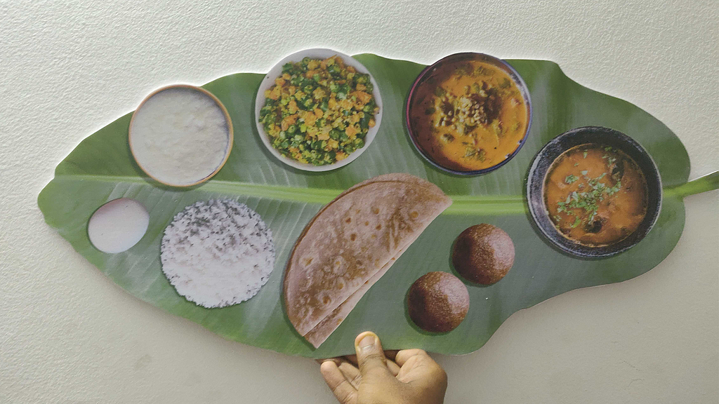 A Sample printout of a Thali with Indian dishes that are locally contextual