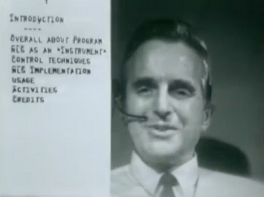 A scene from Doug Engelbart’s groundbreaking 1968 computer demo