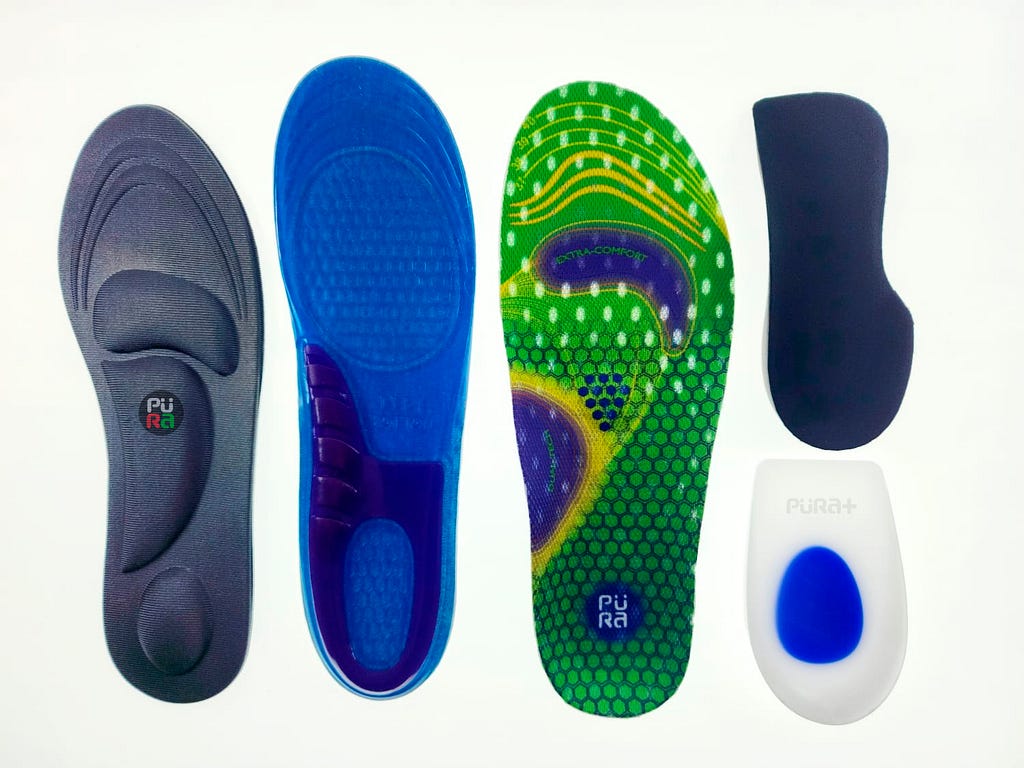 Insoles in the shoes for added comfort during activity.