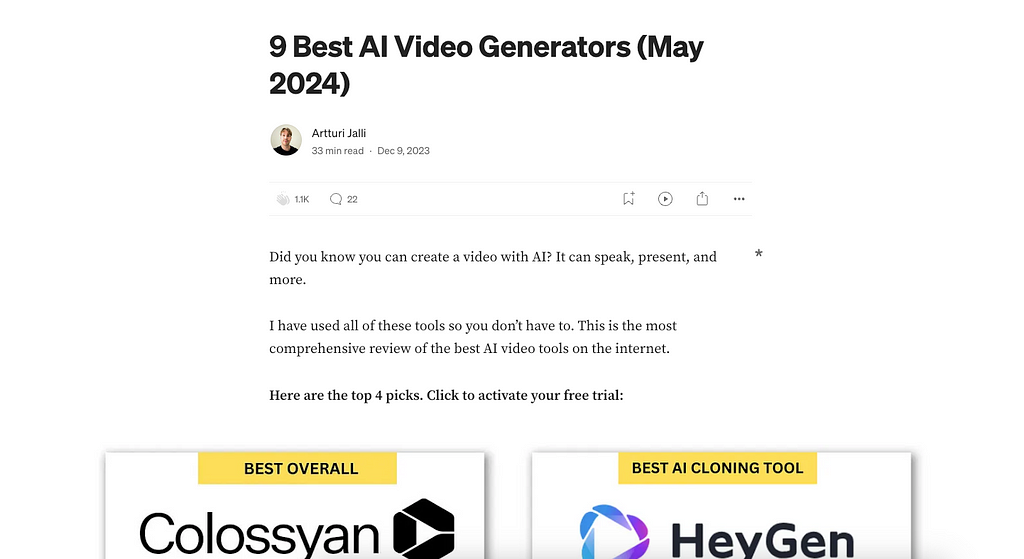A blog post about AI video generators