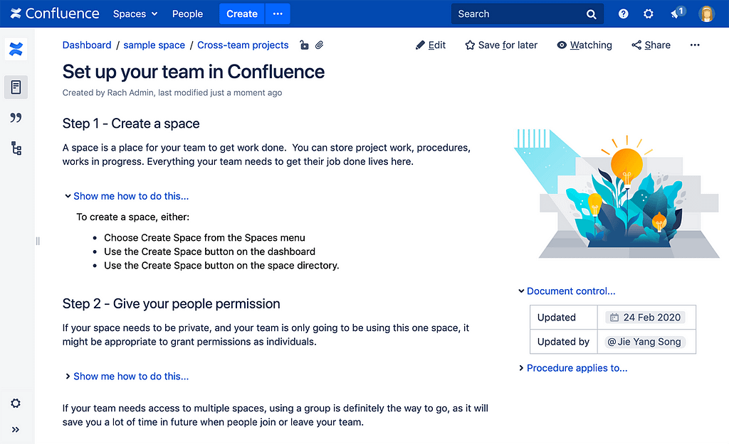 Screenshot of Confluence collaboration and documentation tool.