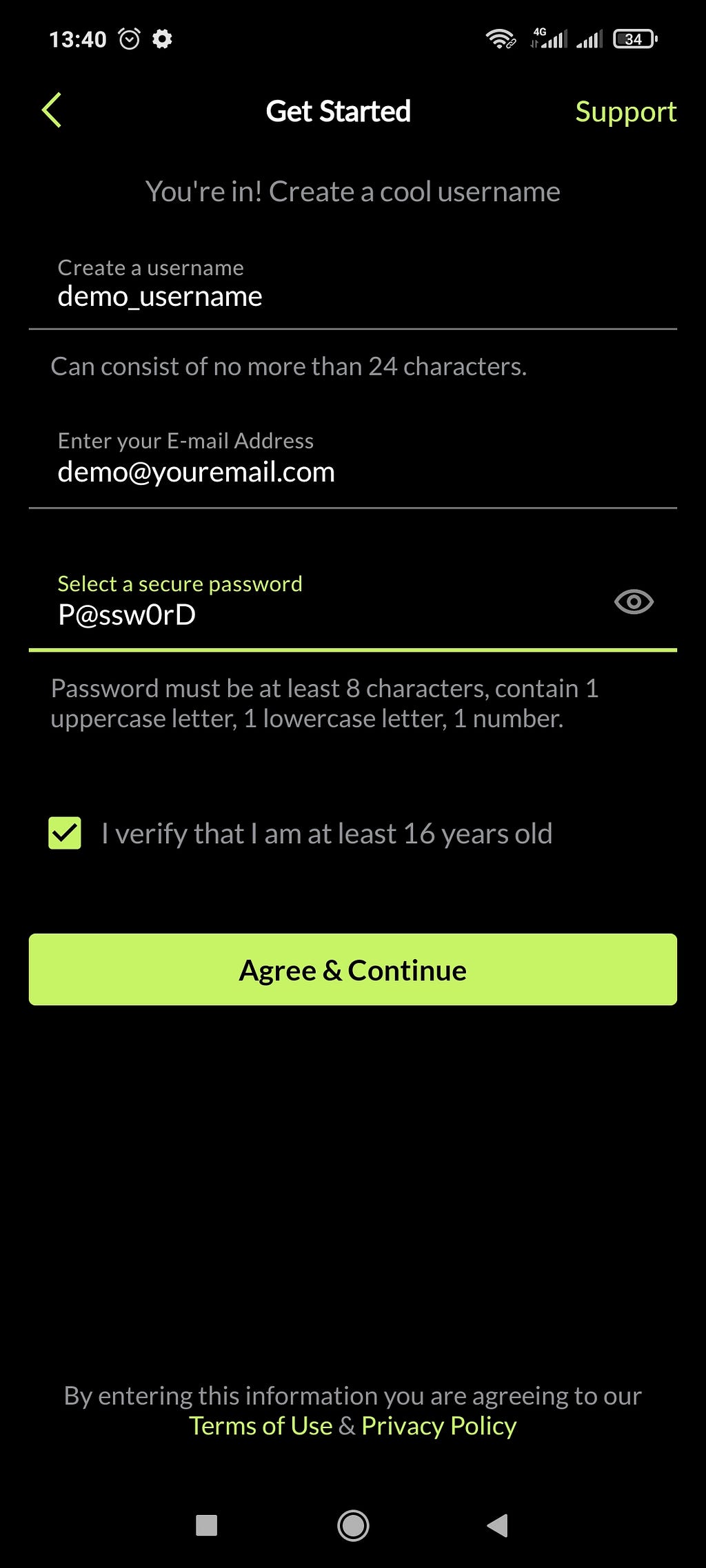 Create a unique “Username”. Enter your email and Create Strong Password.