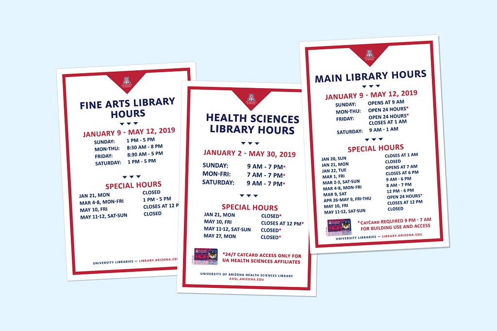 Hours signs used on the library doors