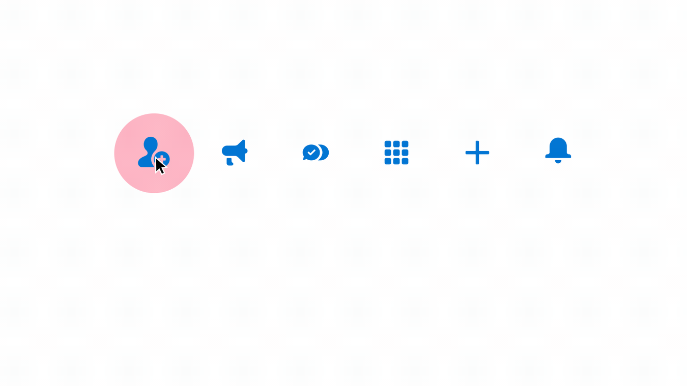 Animation of a row of icons and a pink bubble that moves across the icons.