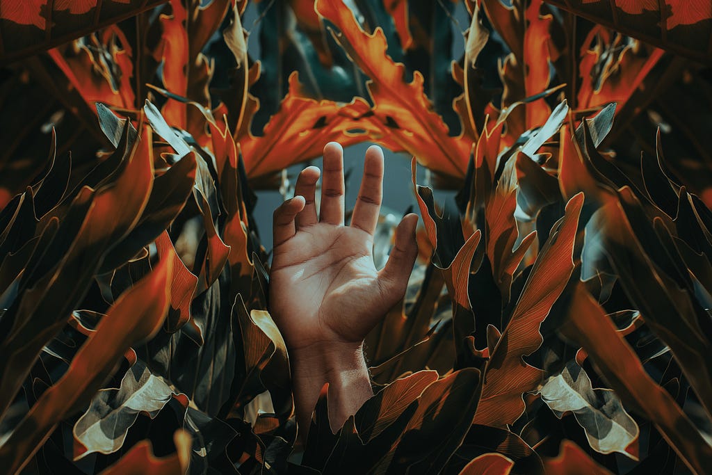 hand-among-orange-leaves