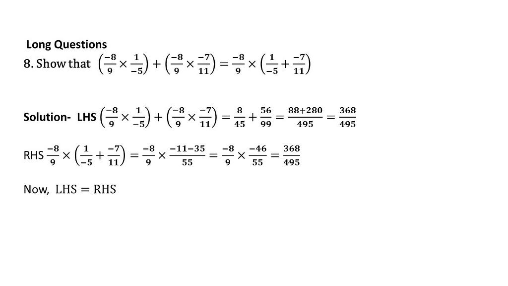 prove of distributive property of rational numbers of multiplication over addition question answers