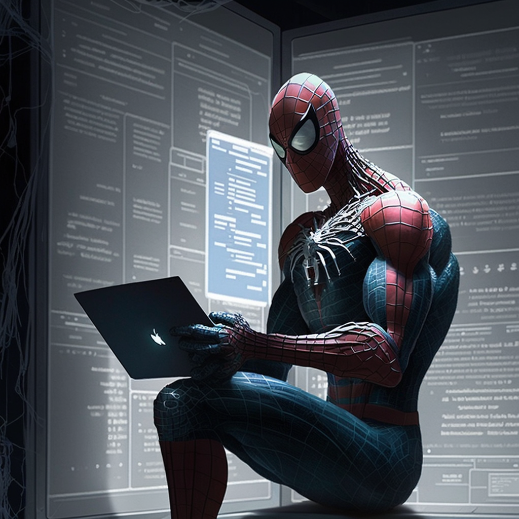 spiderman checking out metadata on a laptop