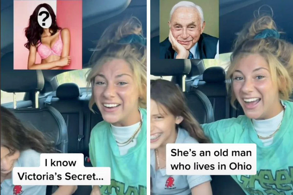 two screen shots from “Victoria’s Secret” the viral Jax video with song lyric, “I know Victoria’s Secret: She’s an old man who lives in Ohio.”