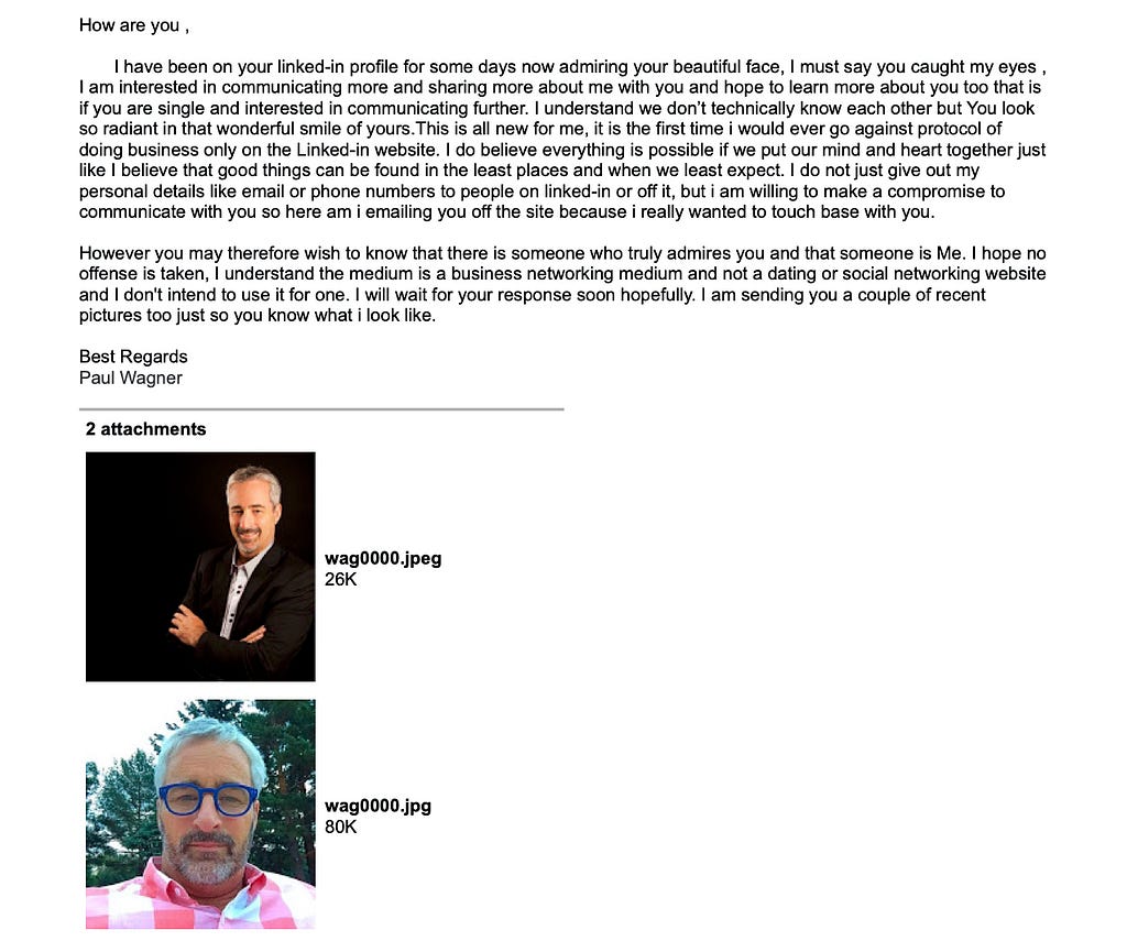 Screenshot of the email. The transcribed version can be found below.