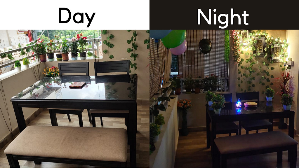 Dining table — Day and Night in our Balcony