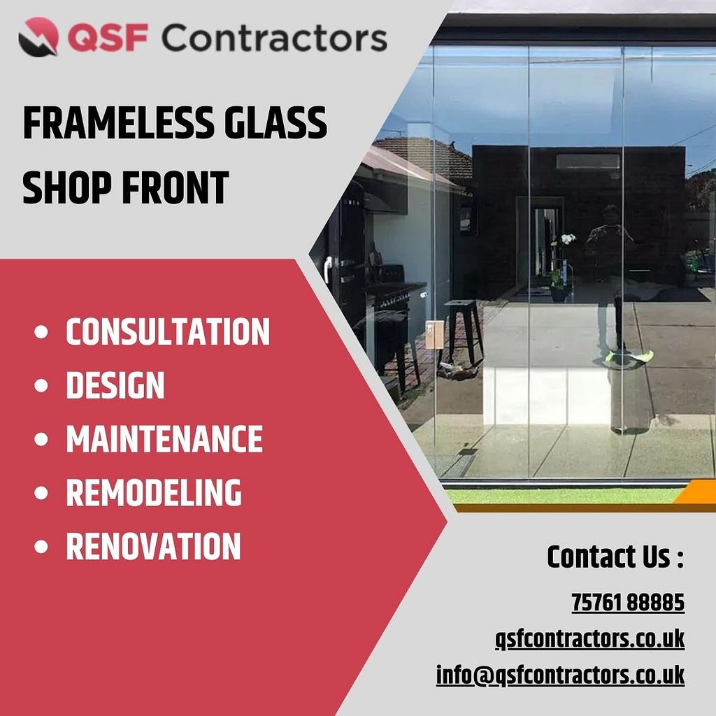 Given the significance of first impressions, QSF Contractors provides Frameless Glass Shop Fronts that have a striking aesthetic impact.