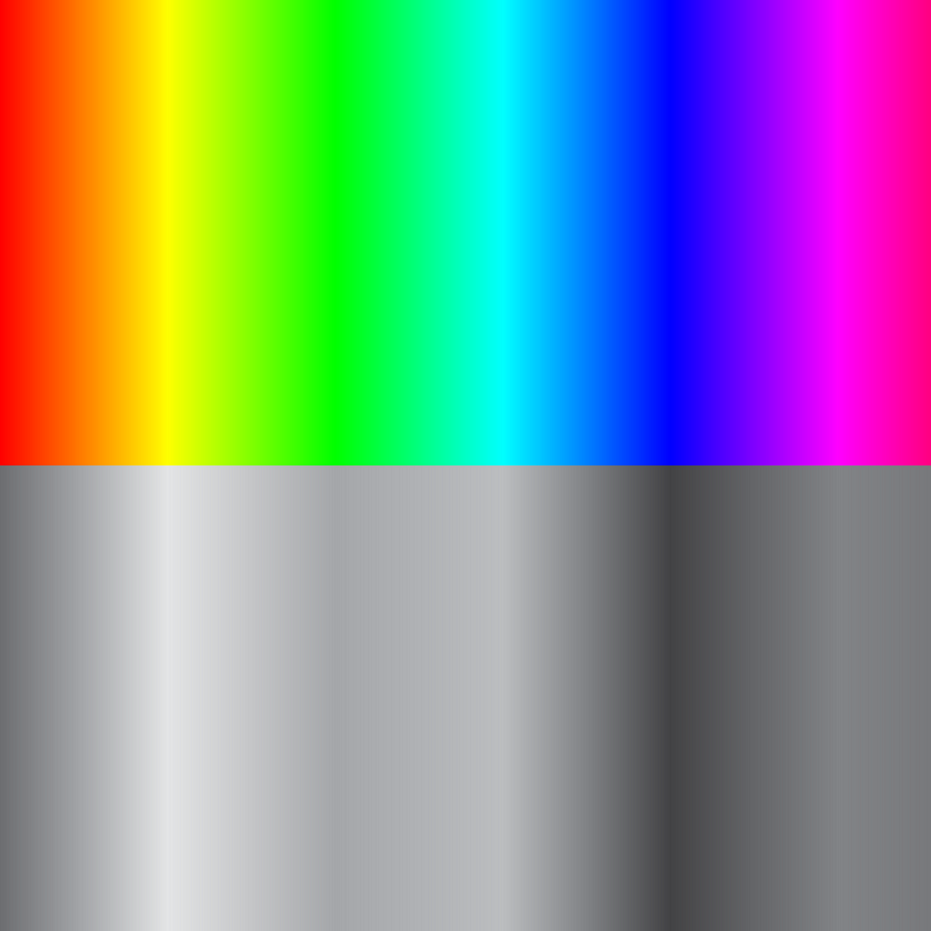 The colour spectrum and the variations in brightness when the spectrum is converted to greyscale.