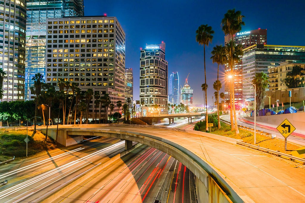 Harbor Freeway Viewpoint at Night with Light Trails-Photo by Jackie Nell