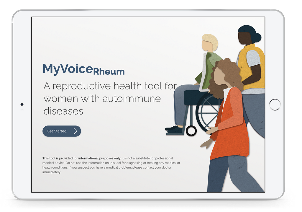 Image of the MyVoiceRheum app on an iPad