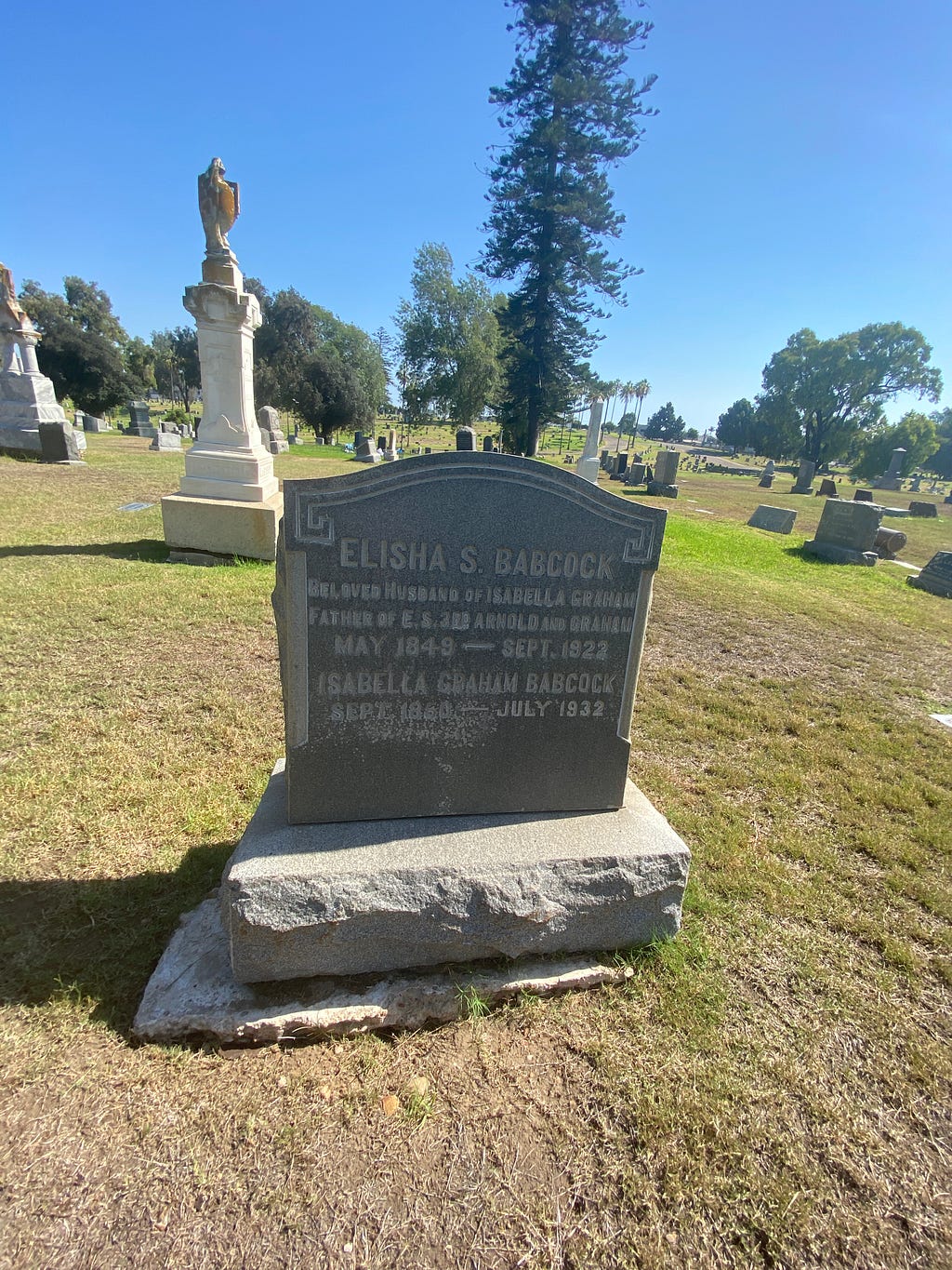 Gravesite of Elisha Babcock in Mt. Hope Cemetery, San Diego, CA