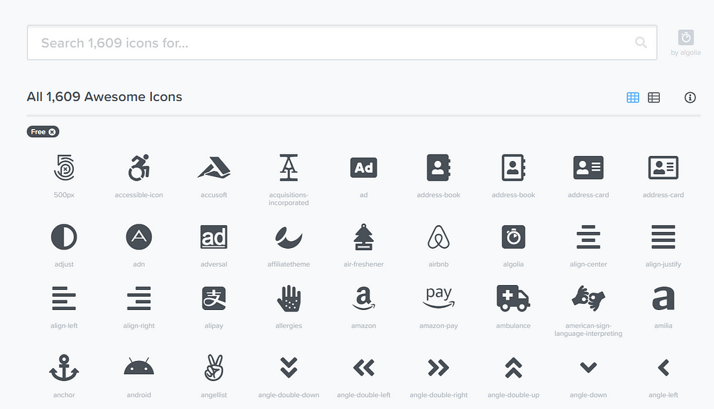 A list of sample icons