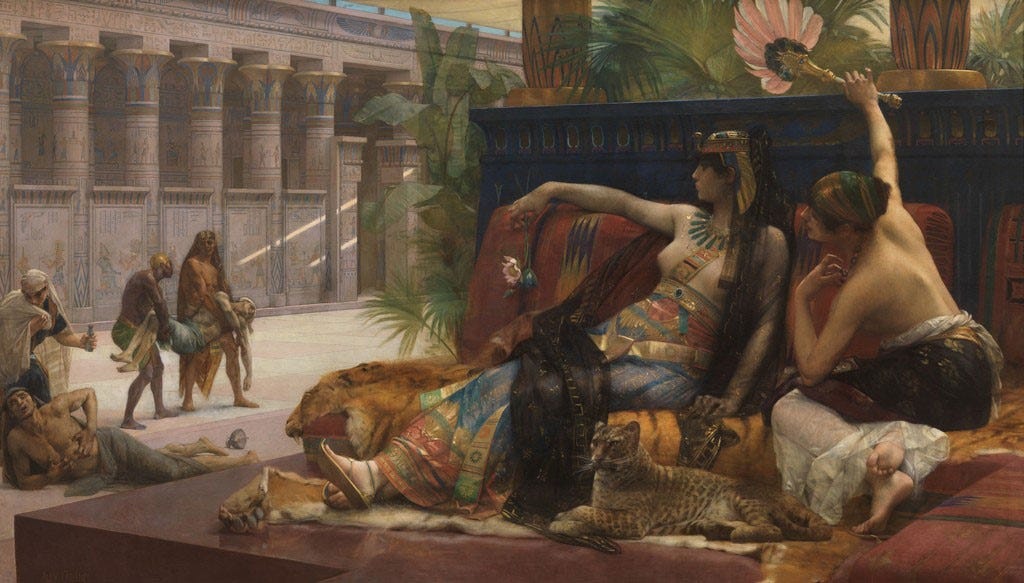 Cleopatra Testing Poisons on Condemned Prisoners (Cléopâtre essayant des poisons sur des condamnés à mort) is an 1887 paintin