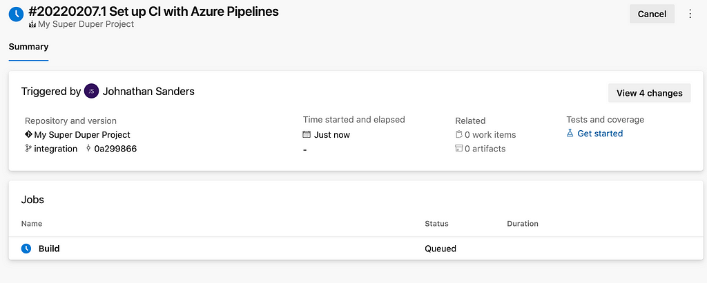 Screenshot of Pipeline Run