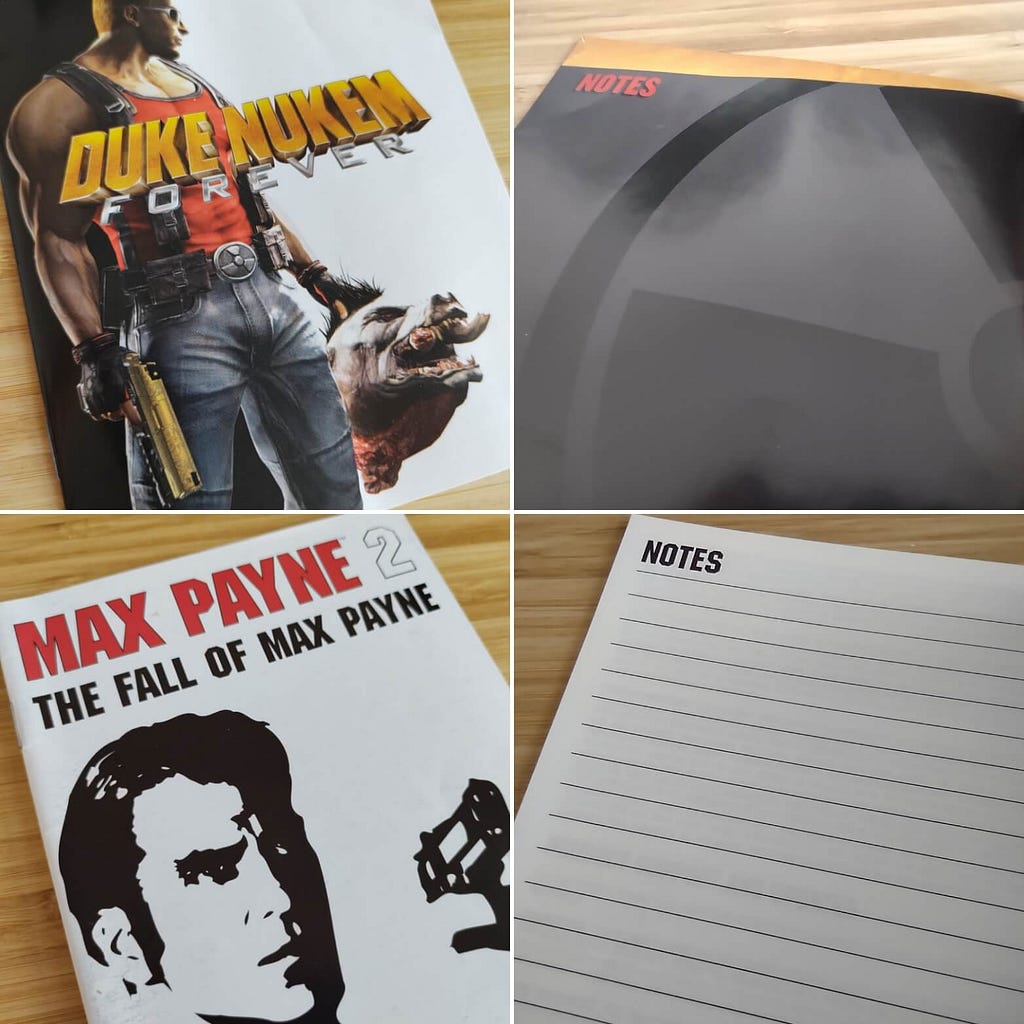 Photographs of the Notes pages for Duke Nukem Forever and Max Payne 2