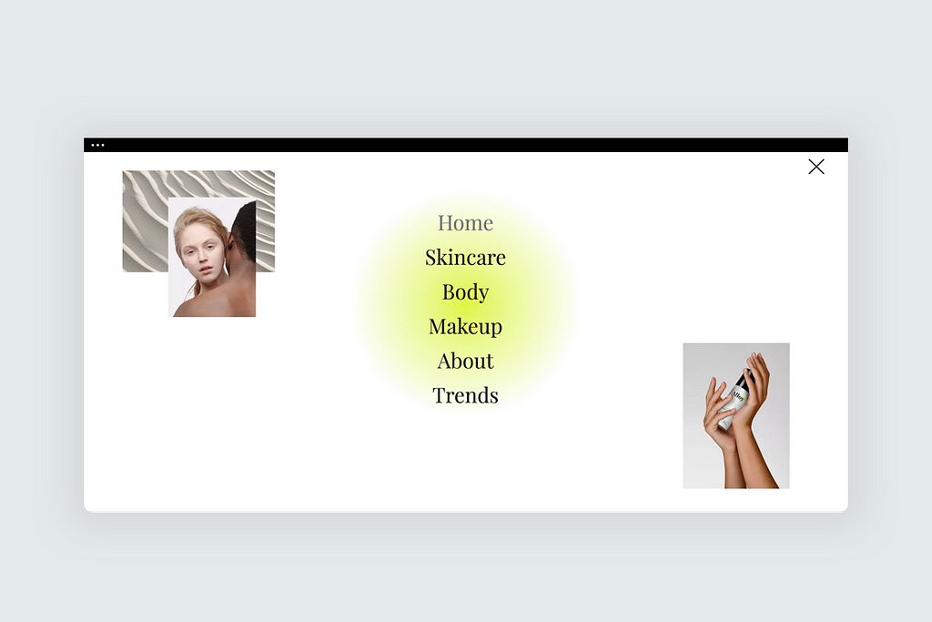 A fullscreen navigation menu in a website design