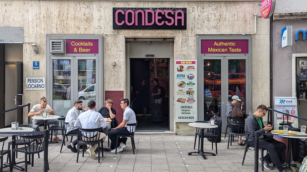 A view from the street to the Condesa branch new the Munich main station