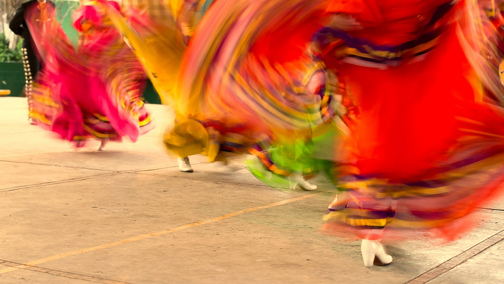 Mexican folk dance skirts and feet in movement
