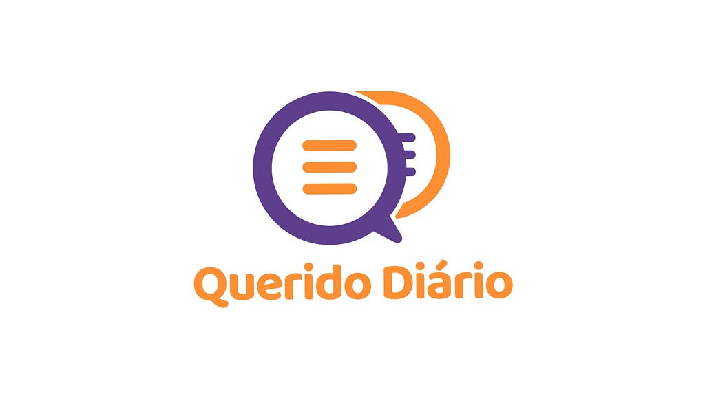 Texto escrito em laranja “Querido Diário”, acima do texto existe dois ícones referentes a diálogos sobrepostos, o primeiro na cor roxa com interior laranja, e o segundo na cor laranja com interior roxo.