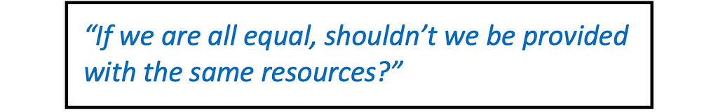 Quote from a student speaker at the rally, set in large type: “If we are all equal, shouldn’t we be provided with the same resources?”