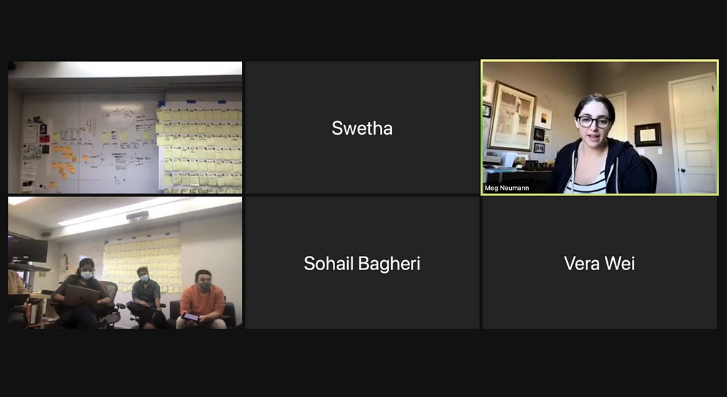 Screenshot of a Zoom meeting with Meg Neumann speaking to a room of CMU human-computer interaction students, with some other attendees with their camera turned off.