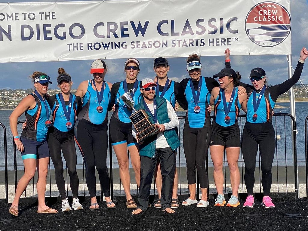 Women’s Masters A 8+ on the podium! Photo property of the author.