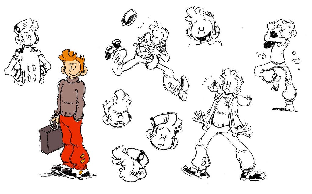 The images shows several of Flix’s drawings of the character Spirou.