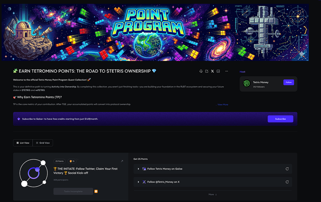 Dall’attività alla proprietà: il Programma Points di Tetris Money e la raccolta di Quest su Galxe