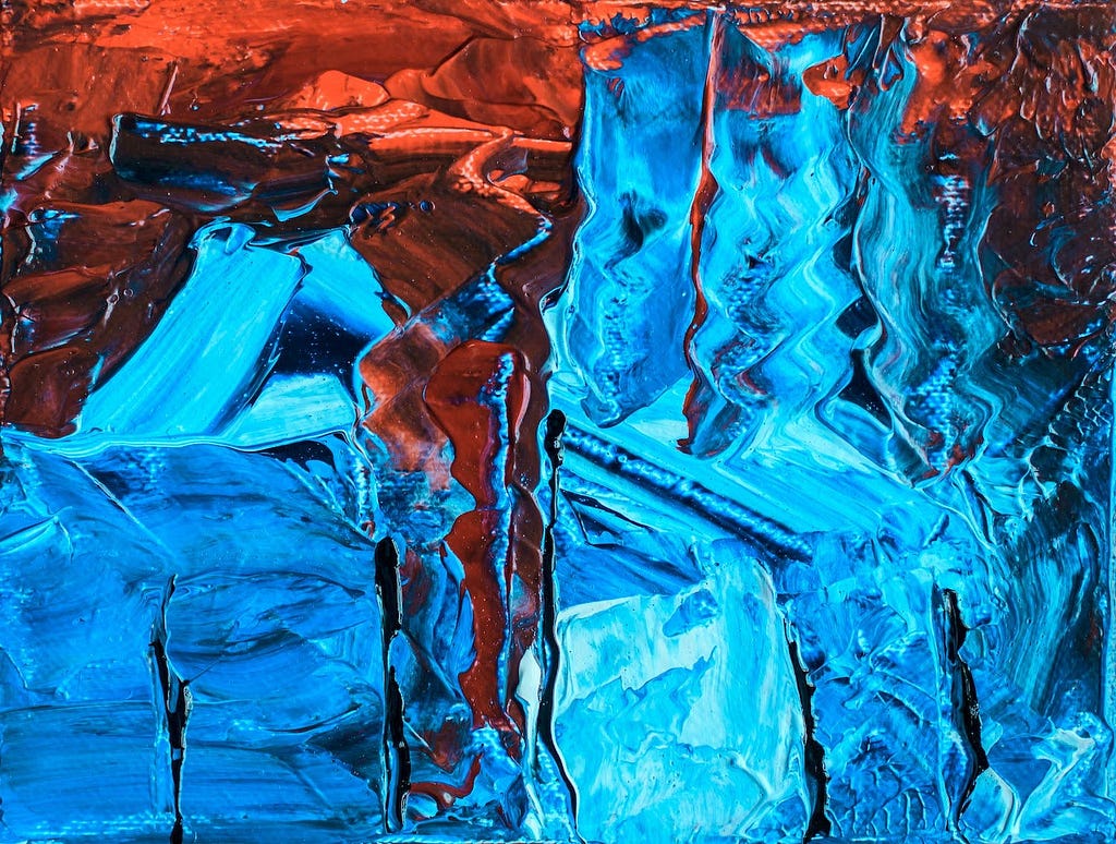 Blue and Red Abstract Painting, symbolizing Chaos.