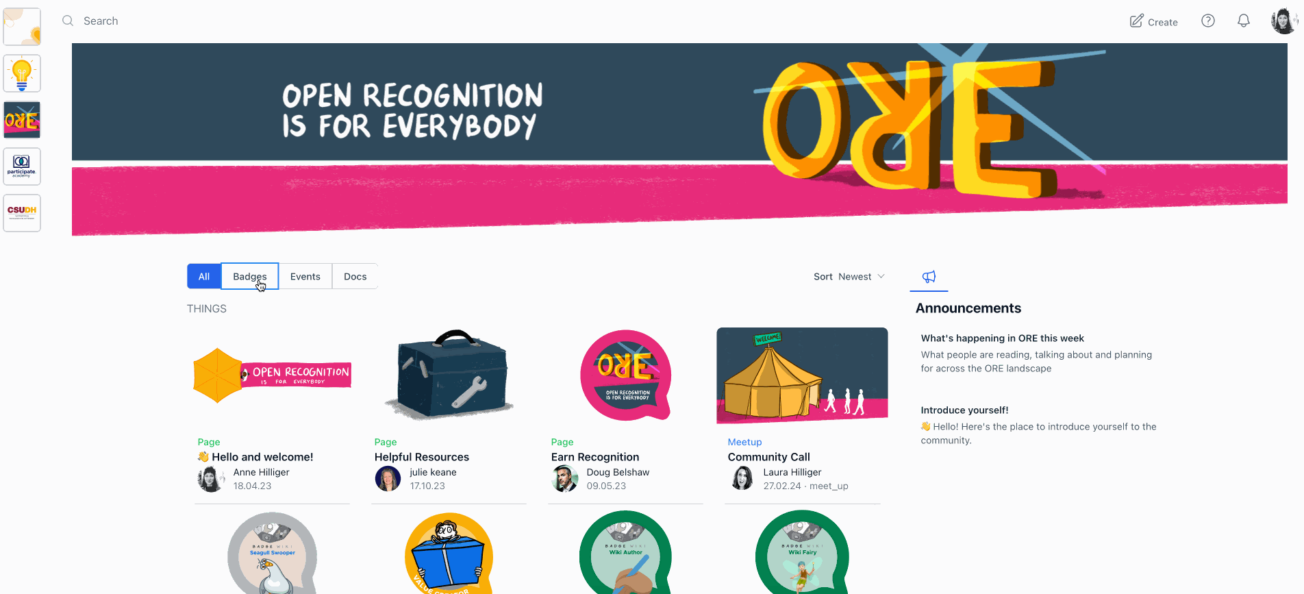 Animated gif showing organisation of ‘things’ in ORE community on the Participate platform.