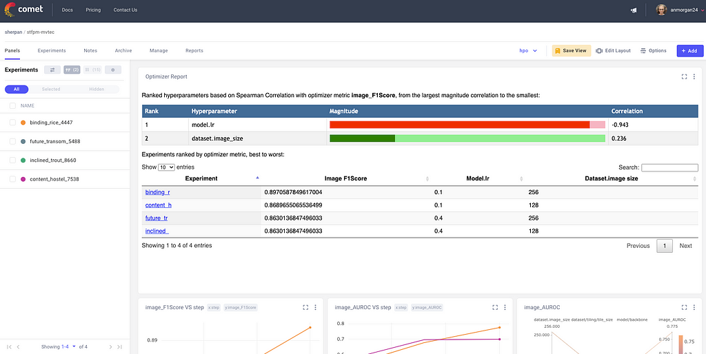 A screenshot of the Comet ML Optimizer report