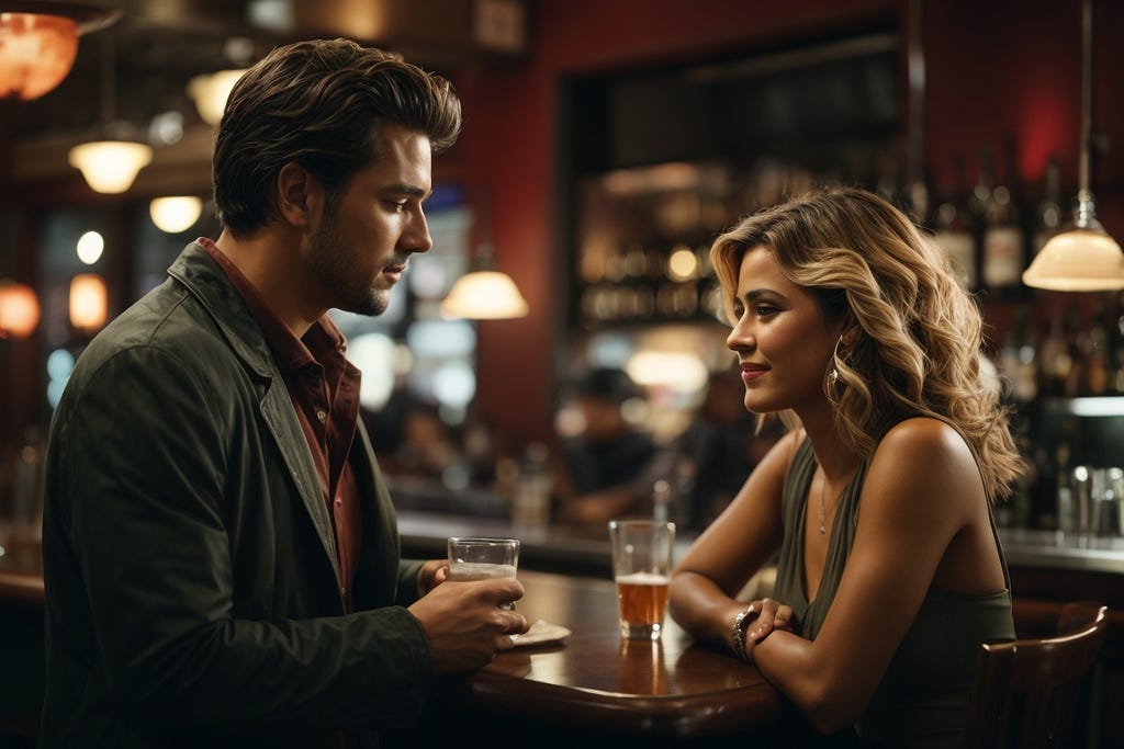 Image of a man starting a conversation with a woman at a bar