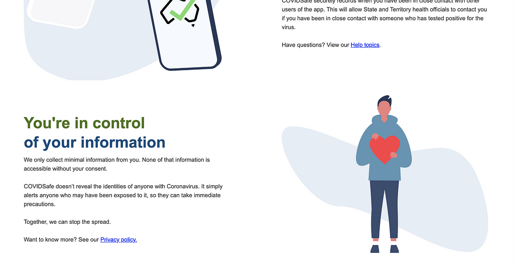 Covidsafe screenshot — “You’re in control of your information”