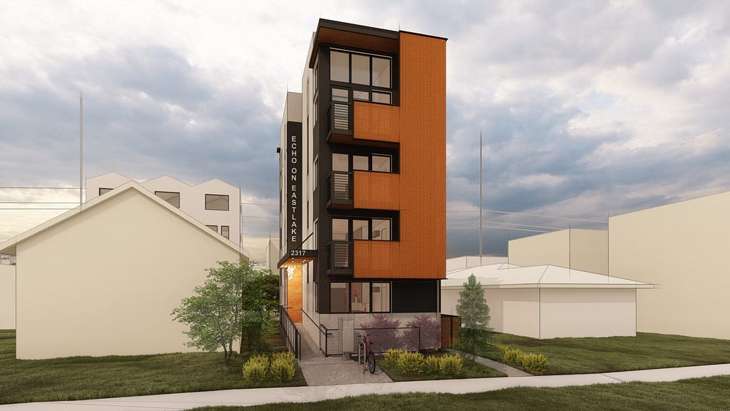 Having a pathway to develop small multiplexes on urban lots is critical to meeting our larger housing goals. Rendering by CAST architecture/Woodworth Construction Management