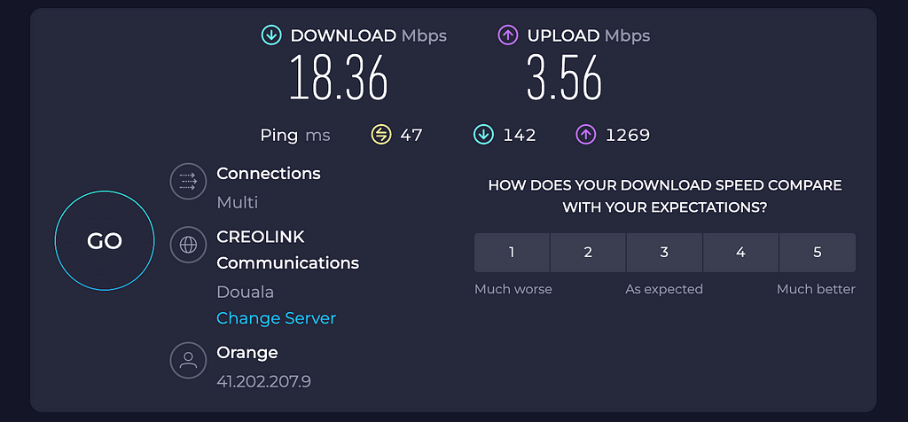 Speedtest showing 18 mbps download speed