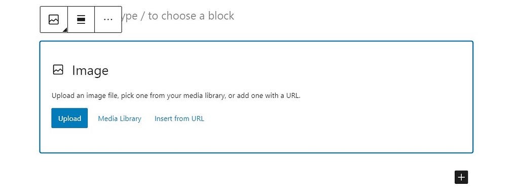 The insert image pop-up featuring options to upload an image, pick from Media Gallery, or insert via URL